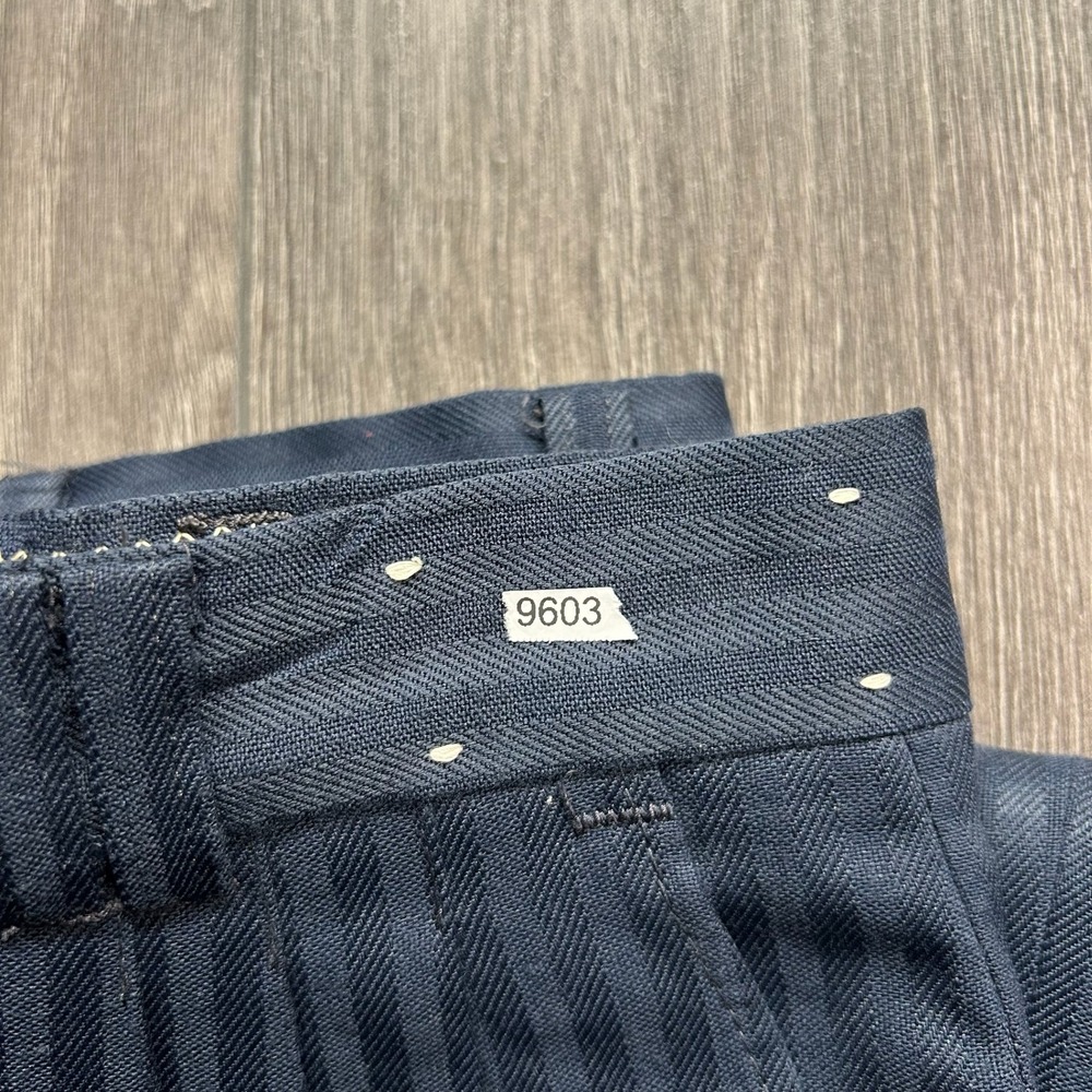 Vintage 1970s Mens Navy Blue Striped Herringbone Pleated Trousers 29x26 - Picture 8 of 8